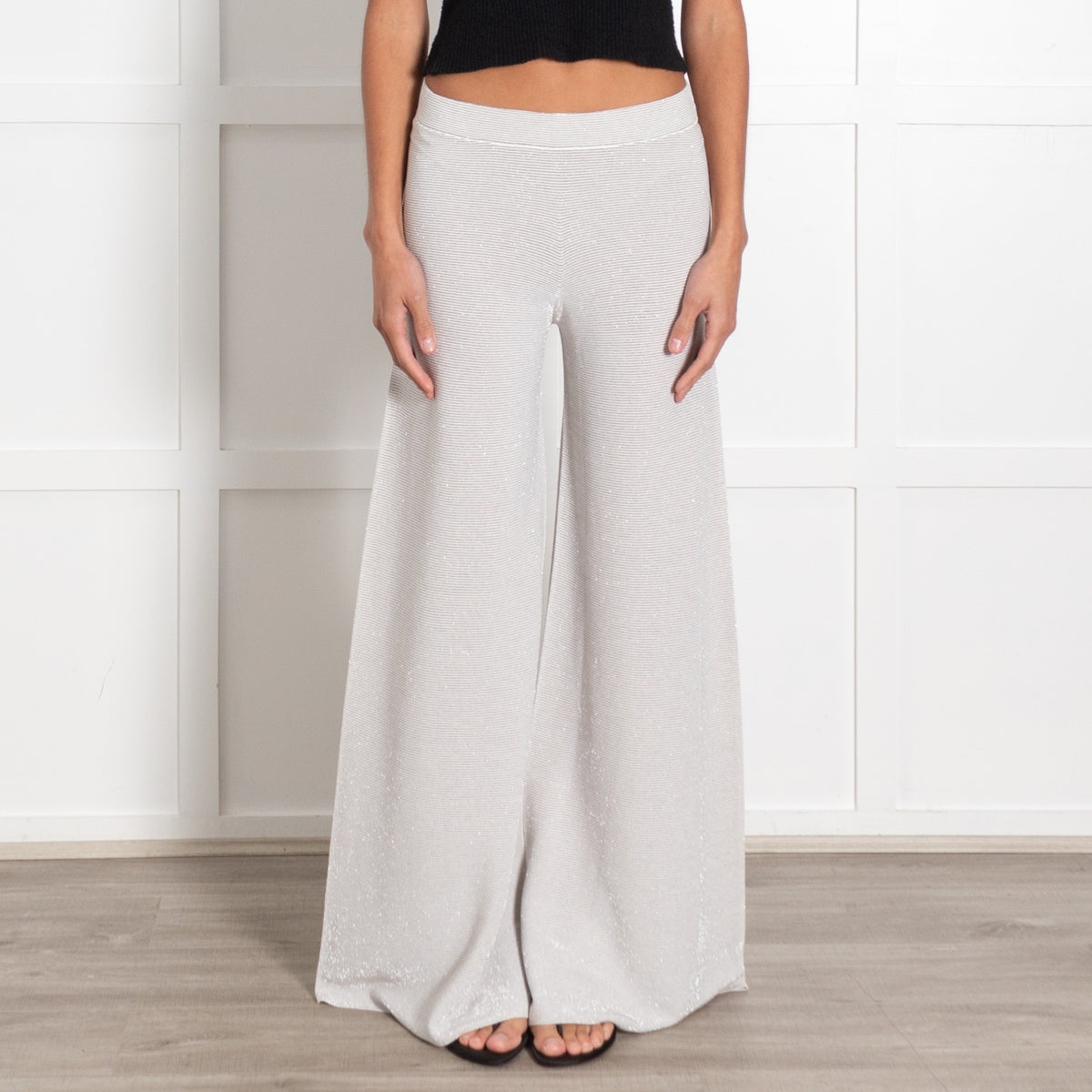 D'Exterior Ribbed Silver Thread And White Wide Leg Trousers - Image 2