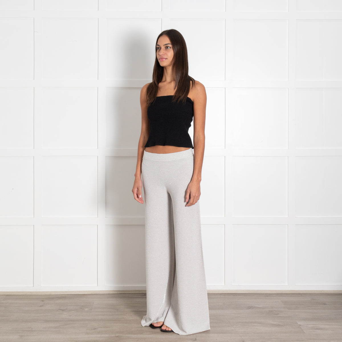 D'Exterior Ribbed Silver Thread And White Wide Leg Trousers - Image 3