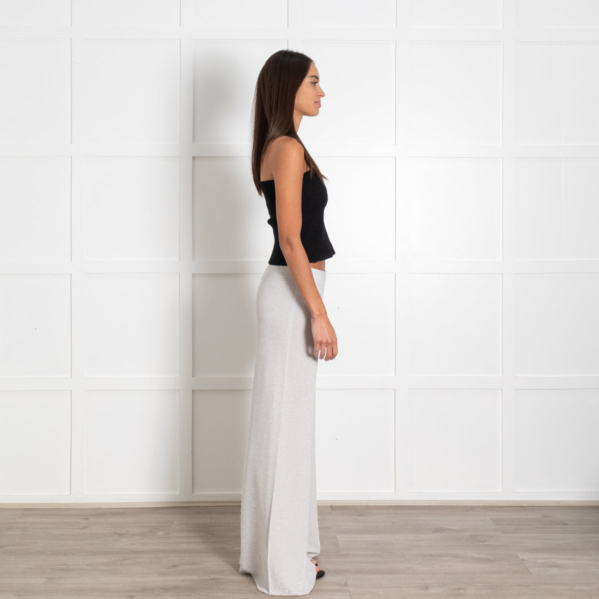 D'Exterior Ribbed Silver Thread And White Wide Leg Trousers - Image 5