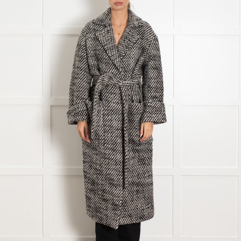 Dea Kubidal Black and White Tie Wool Blend Long Coat - Image 2