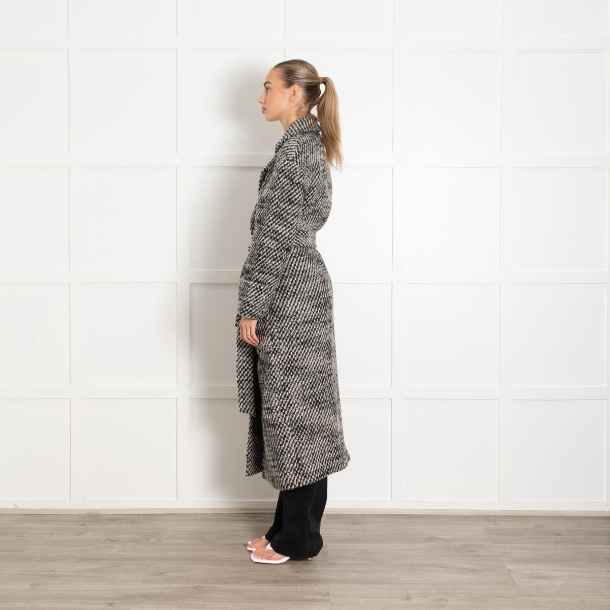 Dea Kubidal Black and White Tie Wool Blend Long Coat - Image 4