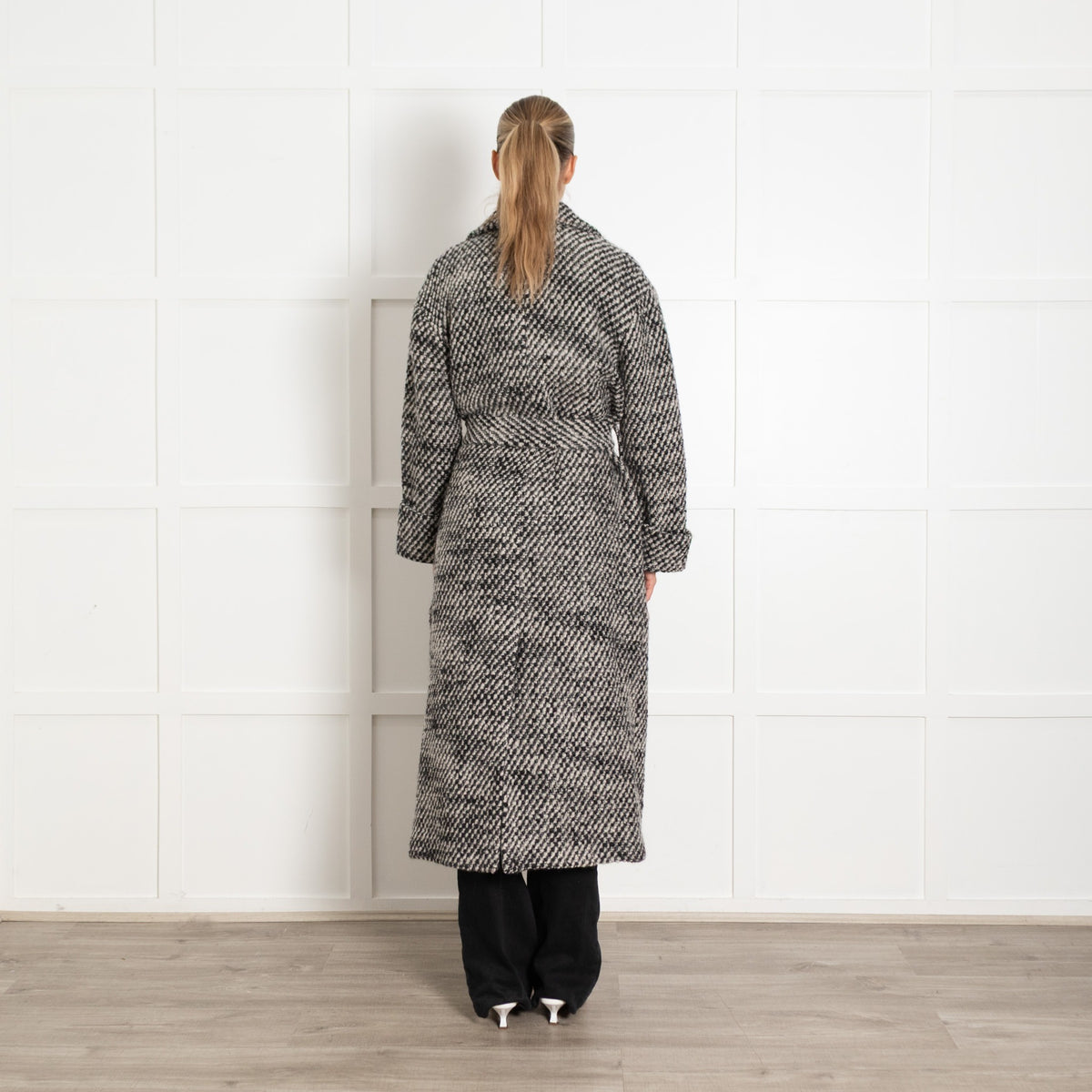 Dea Kubidal Black and White Tie Wool Blend Long Coat - Image 5