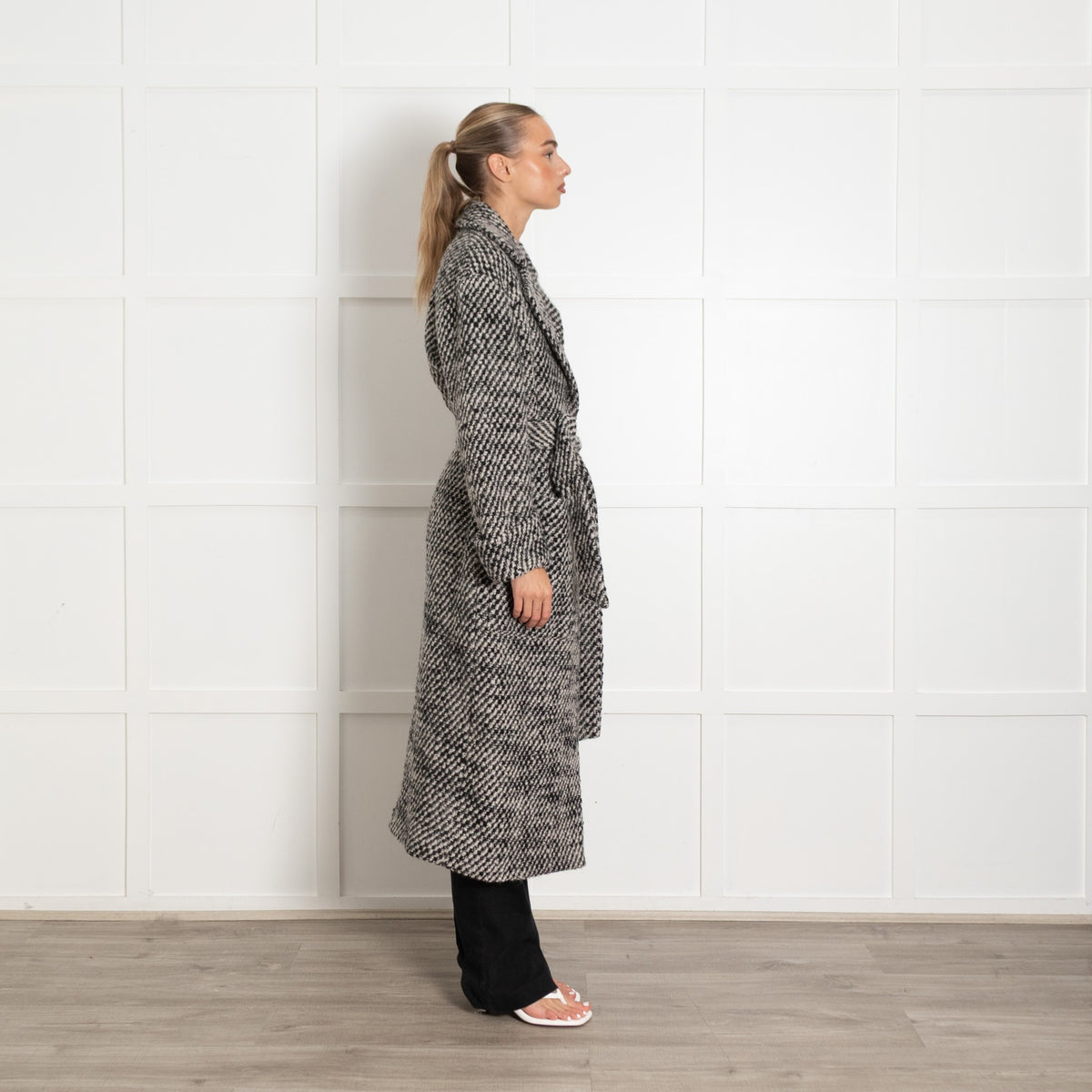 Dea Kubidal Black and White Tie Wool Blend Long Coat - Image 6