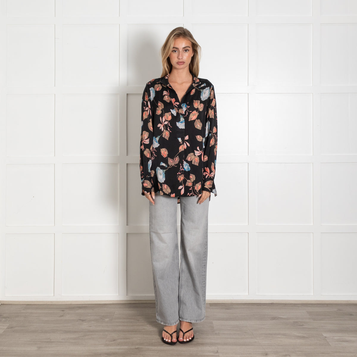 Dea Kudibal Silk Nate Blouse Bindweed Coal Floral - Image 1