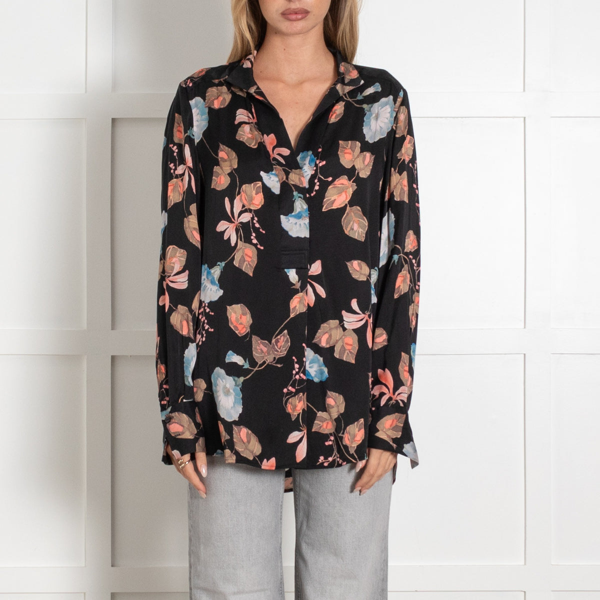 Dea Kudibal Silk Nate Blouse Bindweed Coal Floral - Image 2
