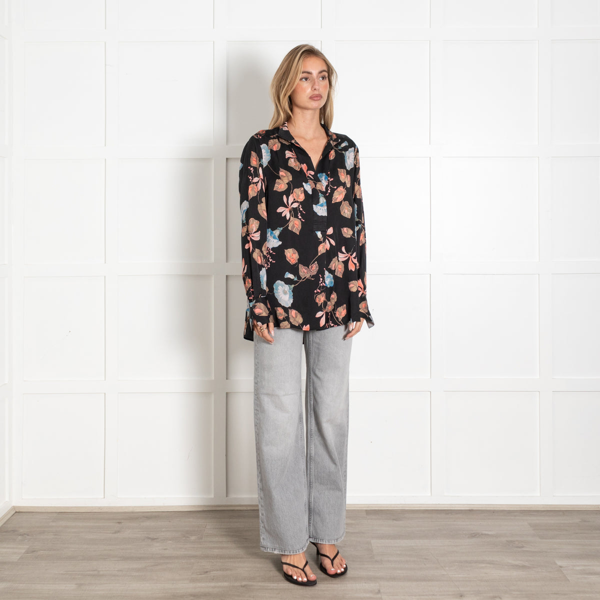 Dea Kudibal Silk Nate Blouse Bindweed Coal Floral - Image 6