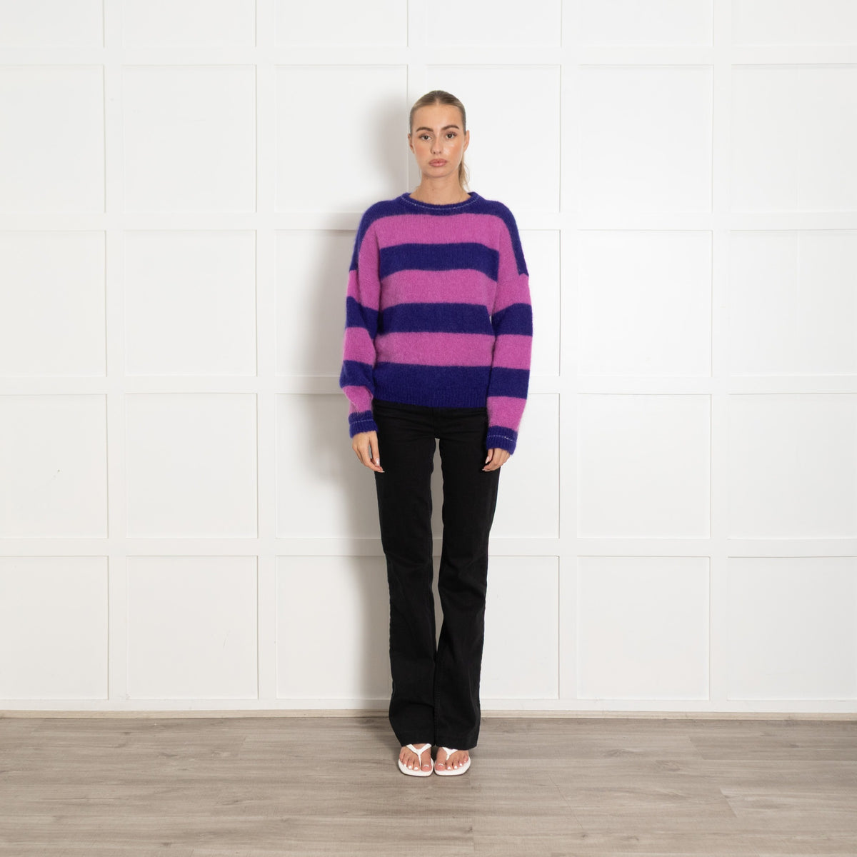 Des Petit Hauts Purple Lilac Mohair Wool Blend Stripe Jumper - Image 1