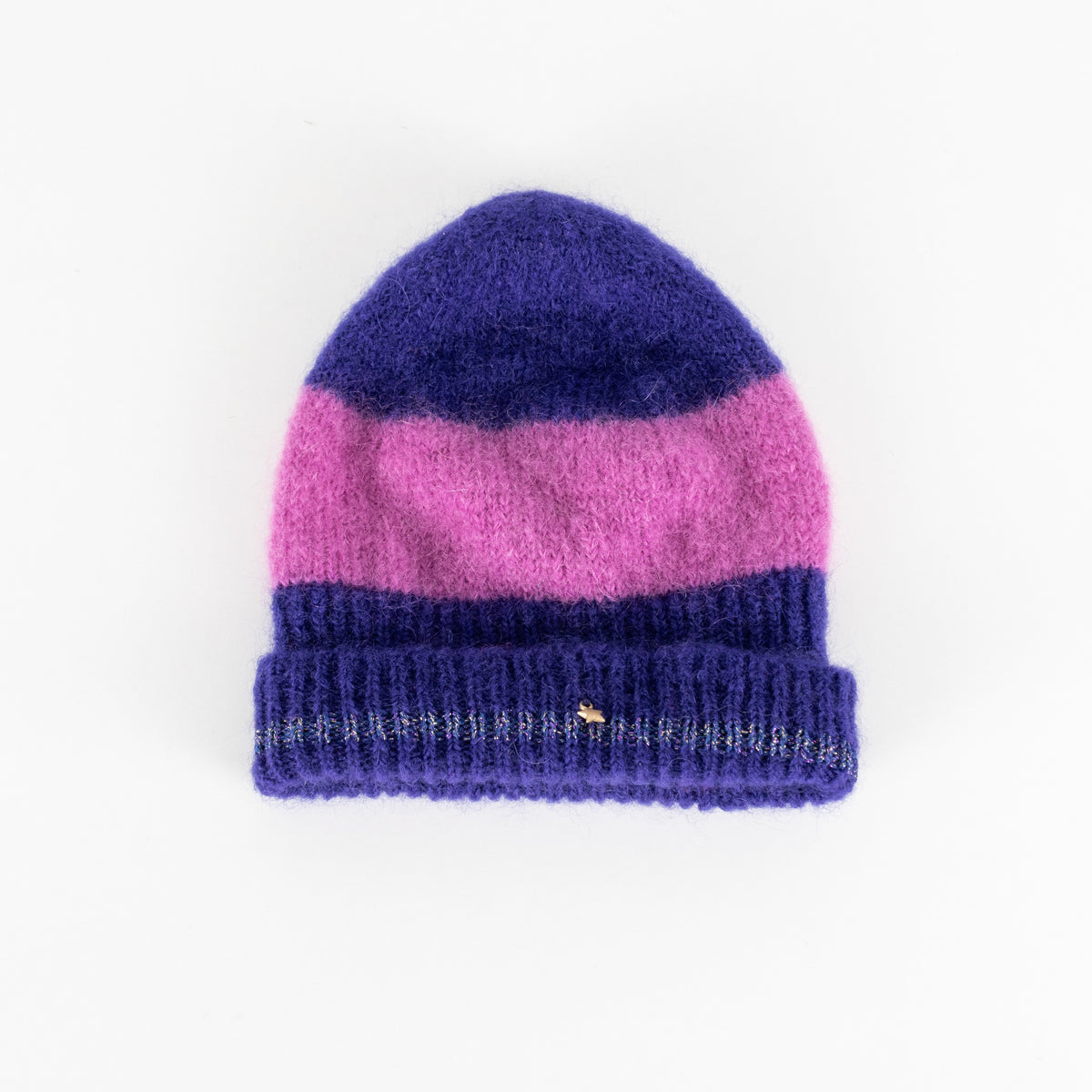 Des Petits Hauts Purple Lilac Stripe Knitted Hat - Image 1