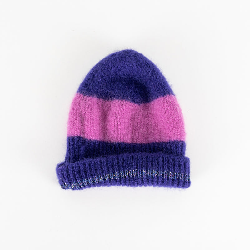 Des Petits Hauts Purple Lilac Stripe Knitted Hat - Image 2