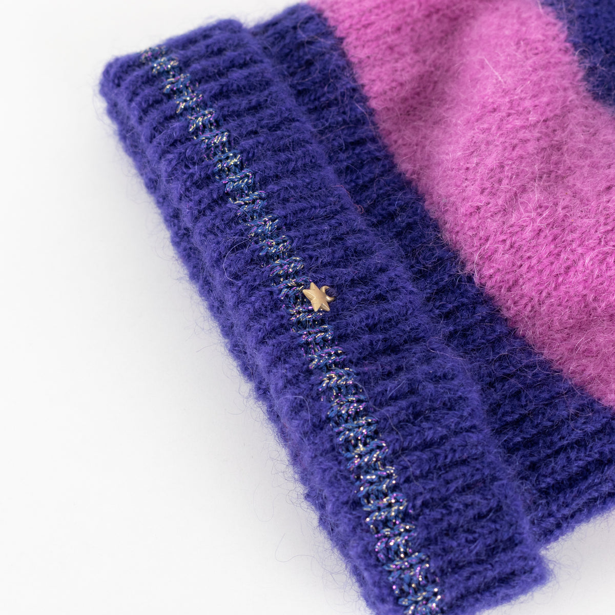 Des Petits Hauts Purple Lilac Stripe Knitted Hat - Image 4