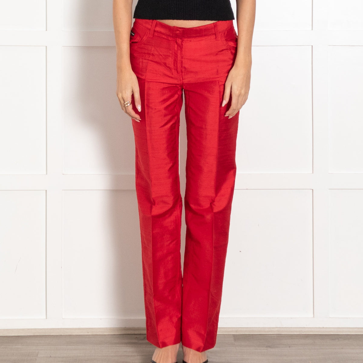 Dolce & Gabbana Red Raw Silk Straight Leg Trousers - Image 1