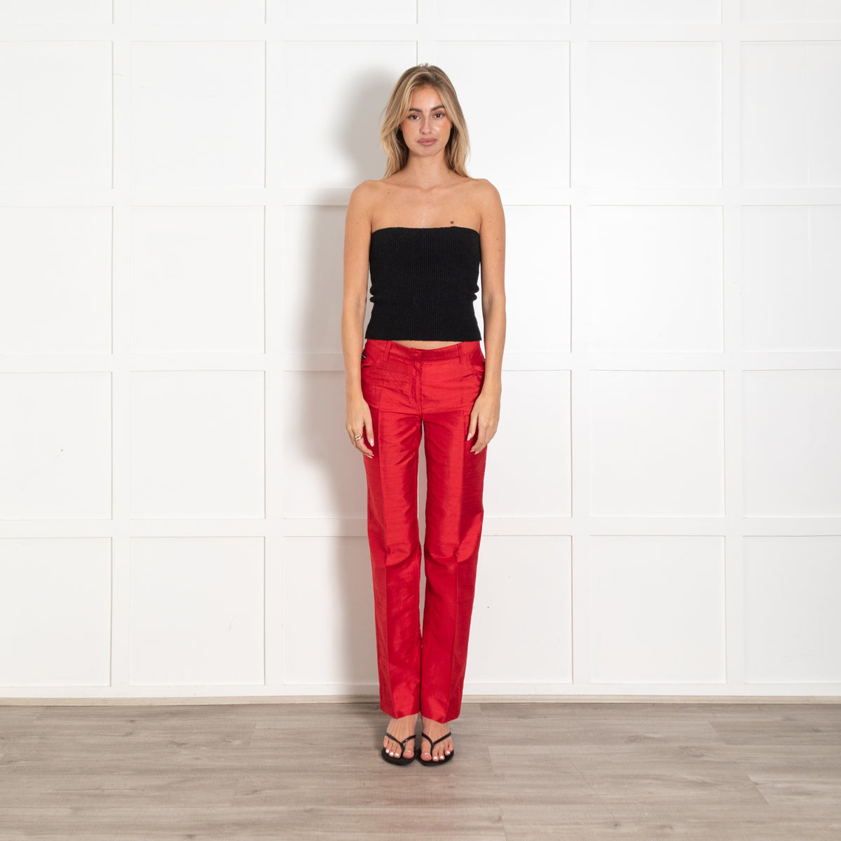 Dolce & Gabbana Red Raw Silk Straight Leg Trousers - Image 2