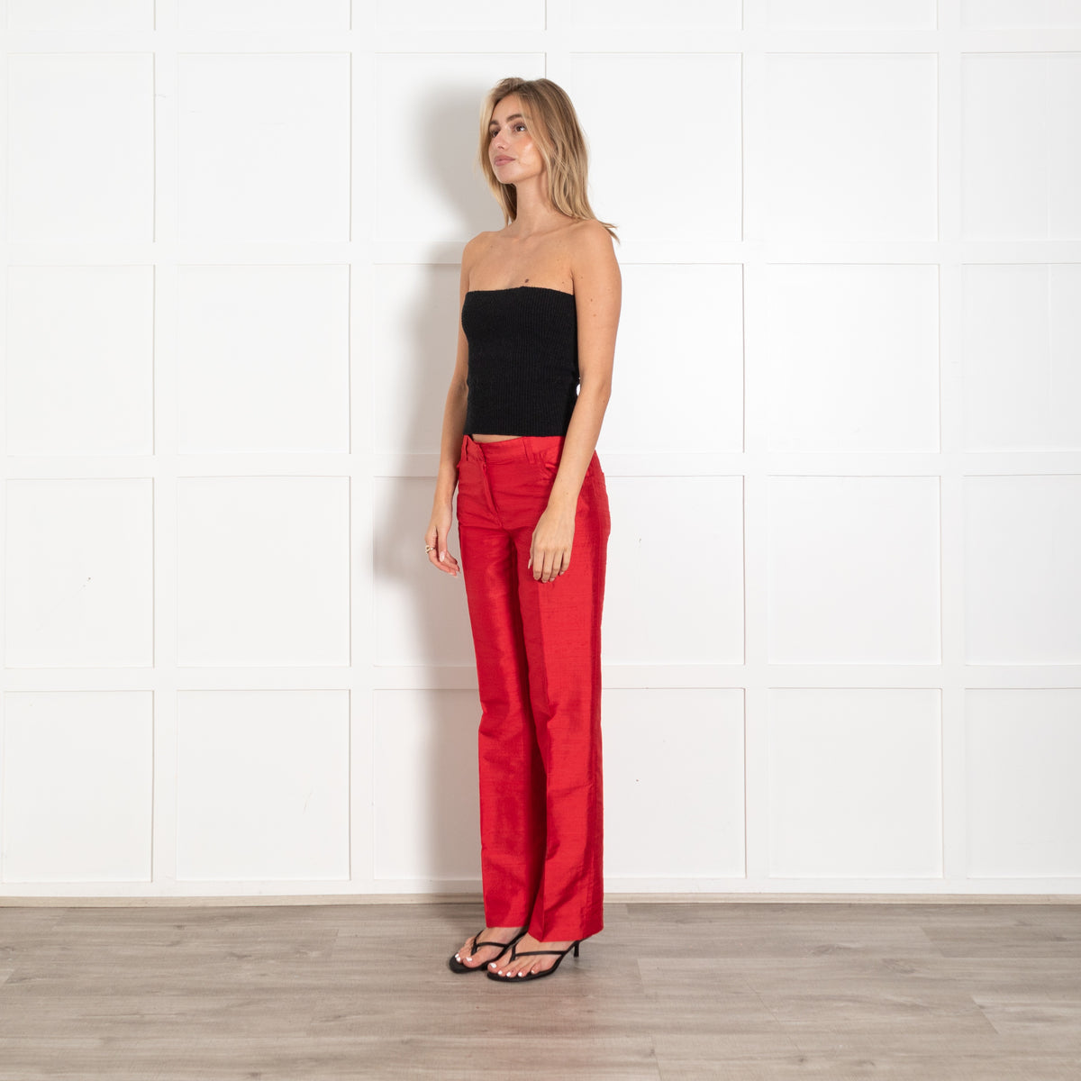 Dolce & Gabbana Red Raw Silk Straight Leg Trousers - Image 3