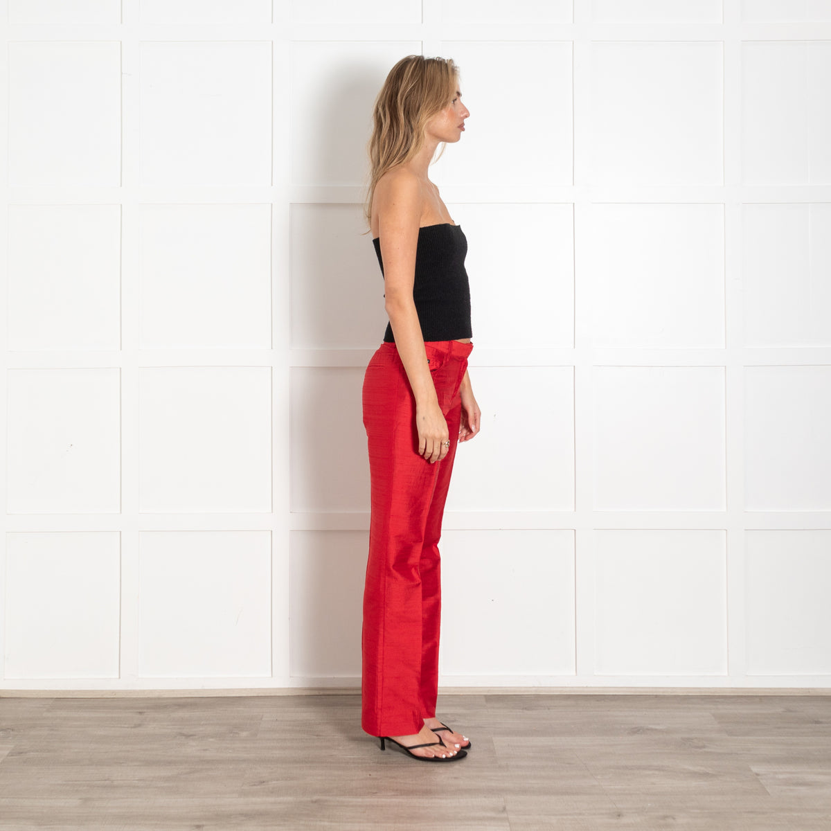 Dolce & Gabbana Red Raw Silk Straight Leg Trousers - Image 6