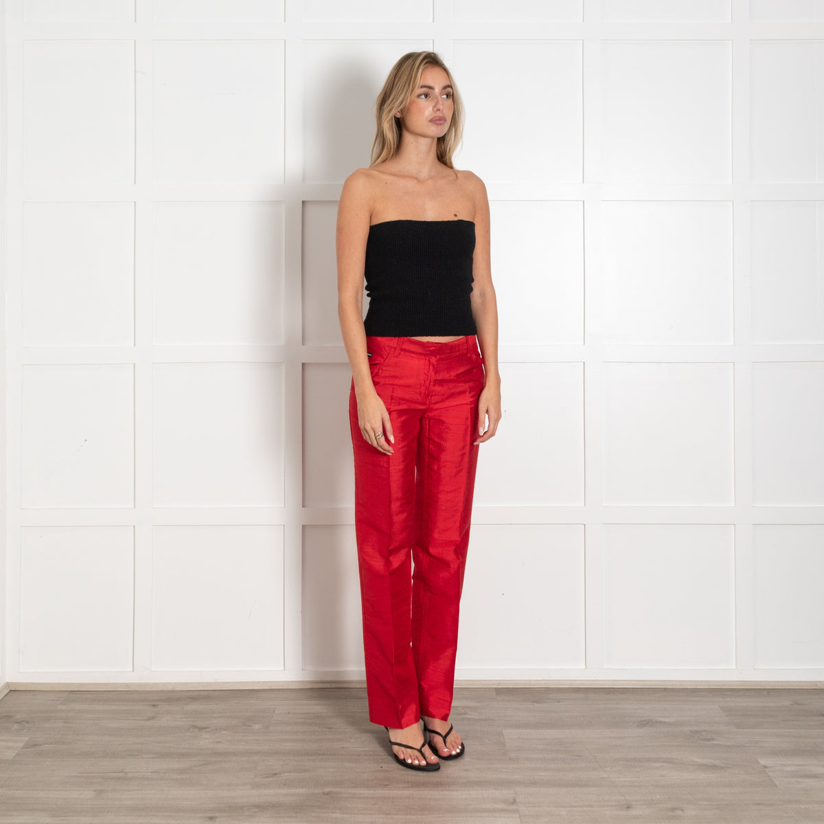 Dolce & Gabbana Red Raw Silk Straight Leg Trousers - Image 7