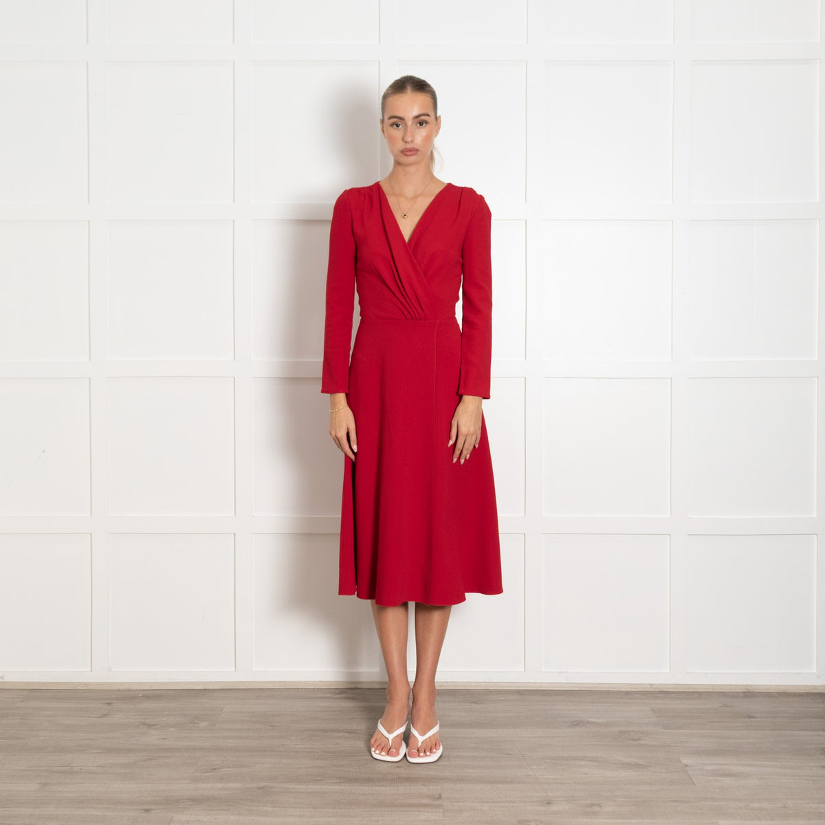 Dolce & Gabbana Red V-Necked Long Sleeve Wrap Dress - Image 1