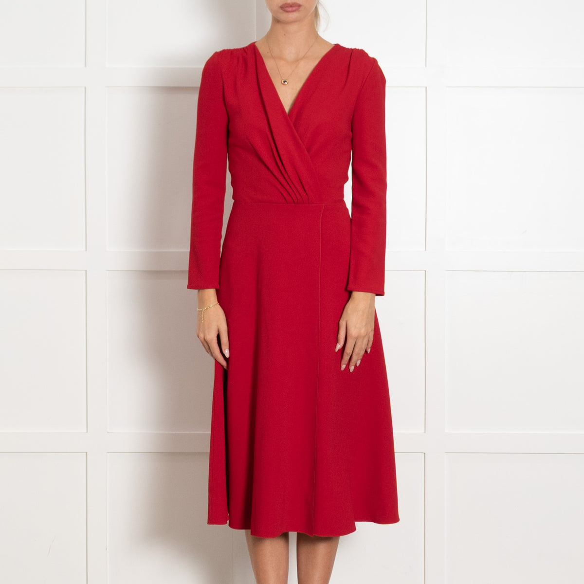 Dolce & Gabbana Red V-Necked Long Sleeve Wrap Dress - Image 2