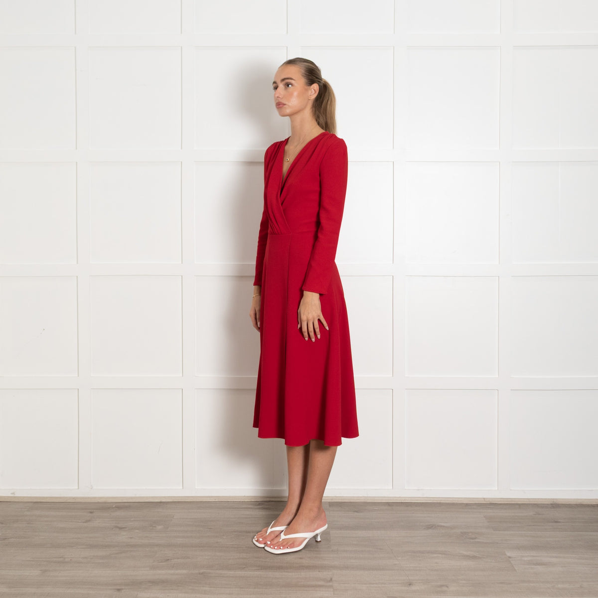 Dolce & Gabbana Red V-Necked Long Sleeve Wrap Dress - Image 3