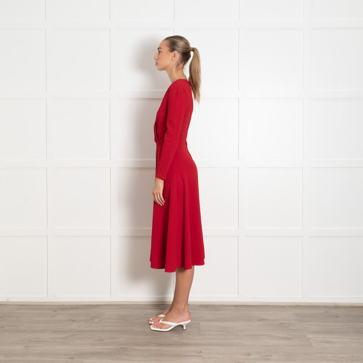 Dolce & Gabbana Red V-Necked Long Sleeve Wrap Dress - Image 4