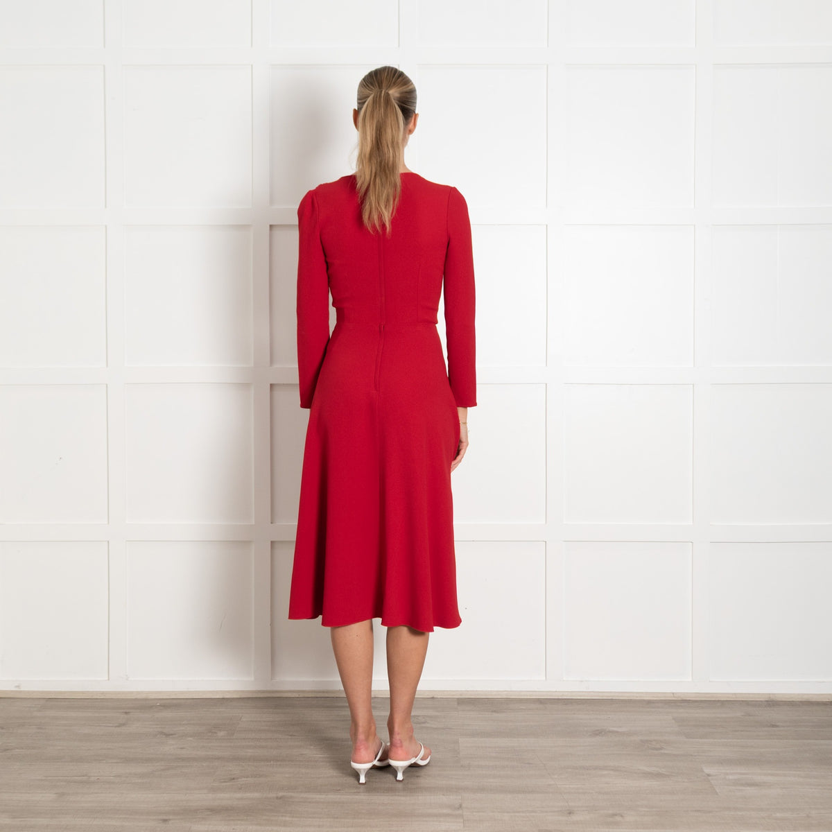 Dolce & Gabbana Red V-Necked Long Sleeve Wrap Dress - Image 5