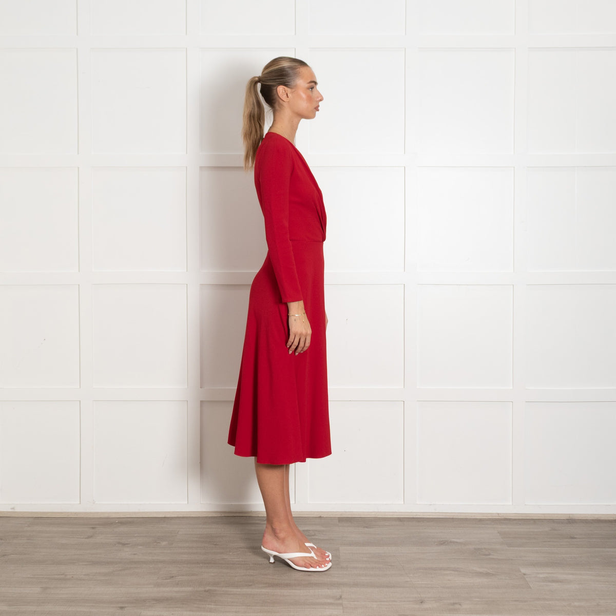 Dolce & Gabbana Red V-Necked Long Sleeve Wrap Dress - Image 6