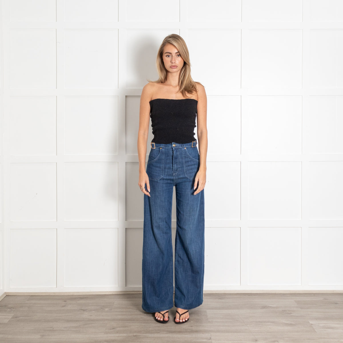Donna Ida Blue The Full Length Wide Leg Flared Jeans - Image 1