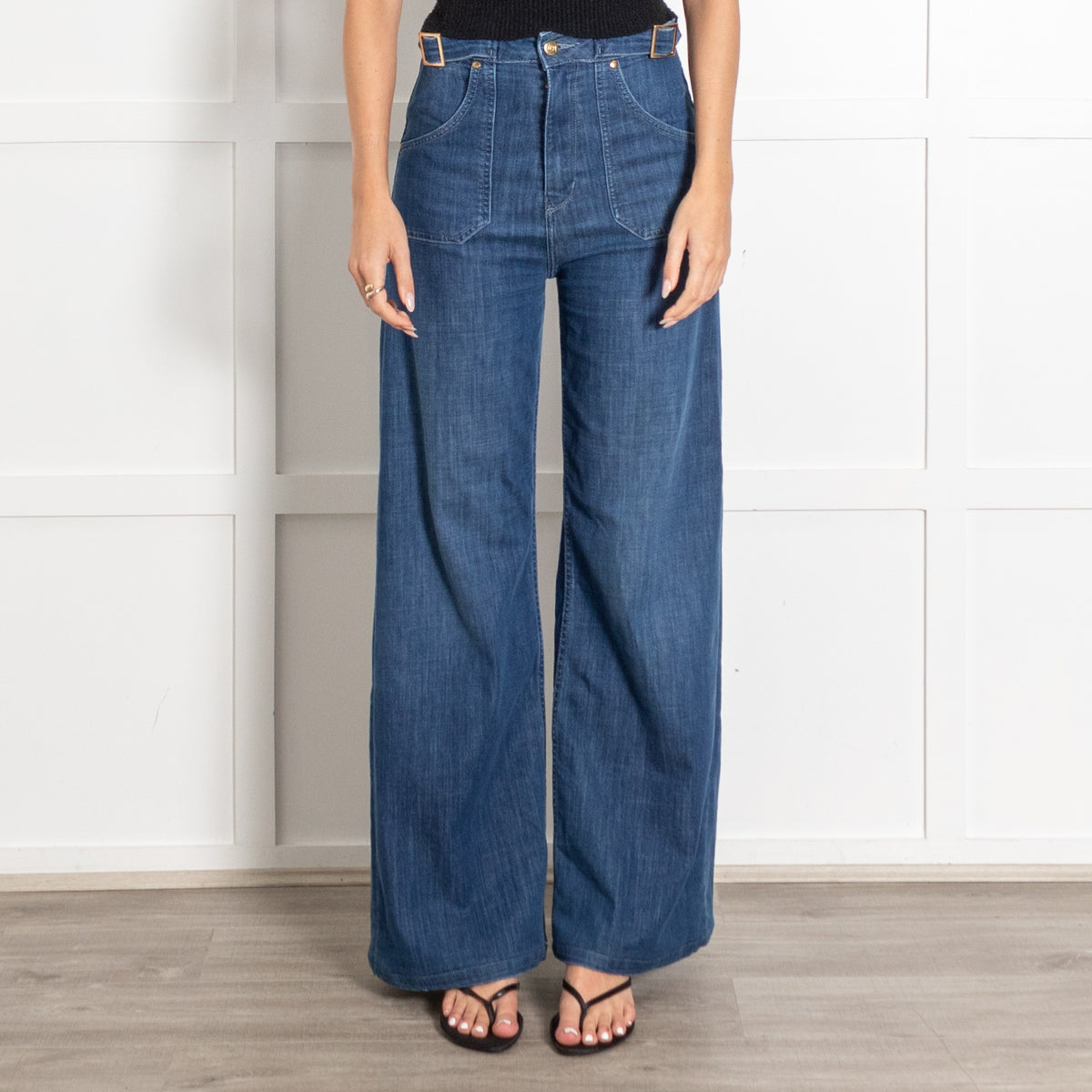 Donna Ida Blue The Full Length Wide Leg Flared Jeans - Image 2