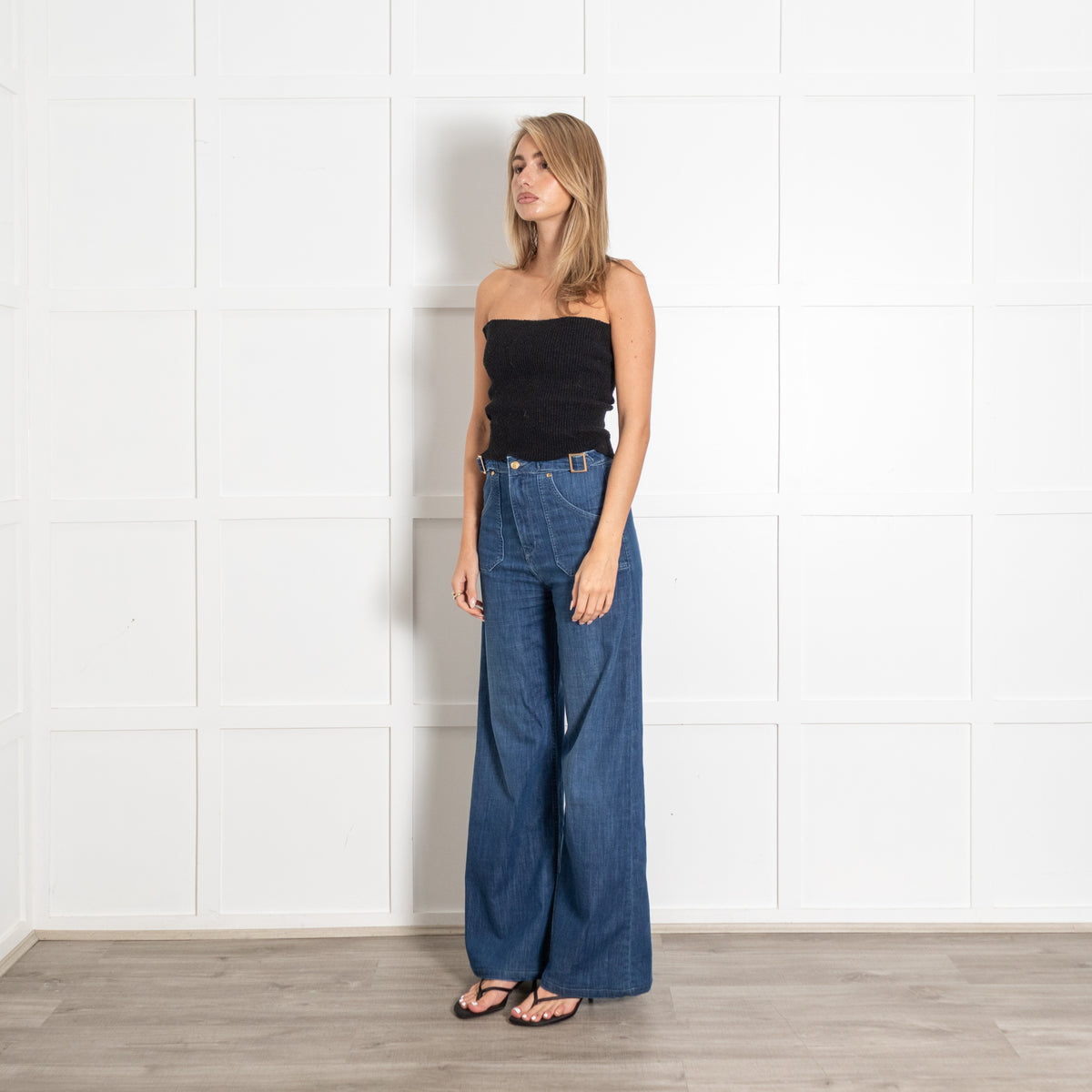 Donna Ida Blue The Full Length Wide Leg Flared Jeans - Image 3