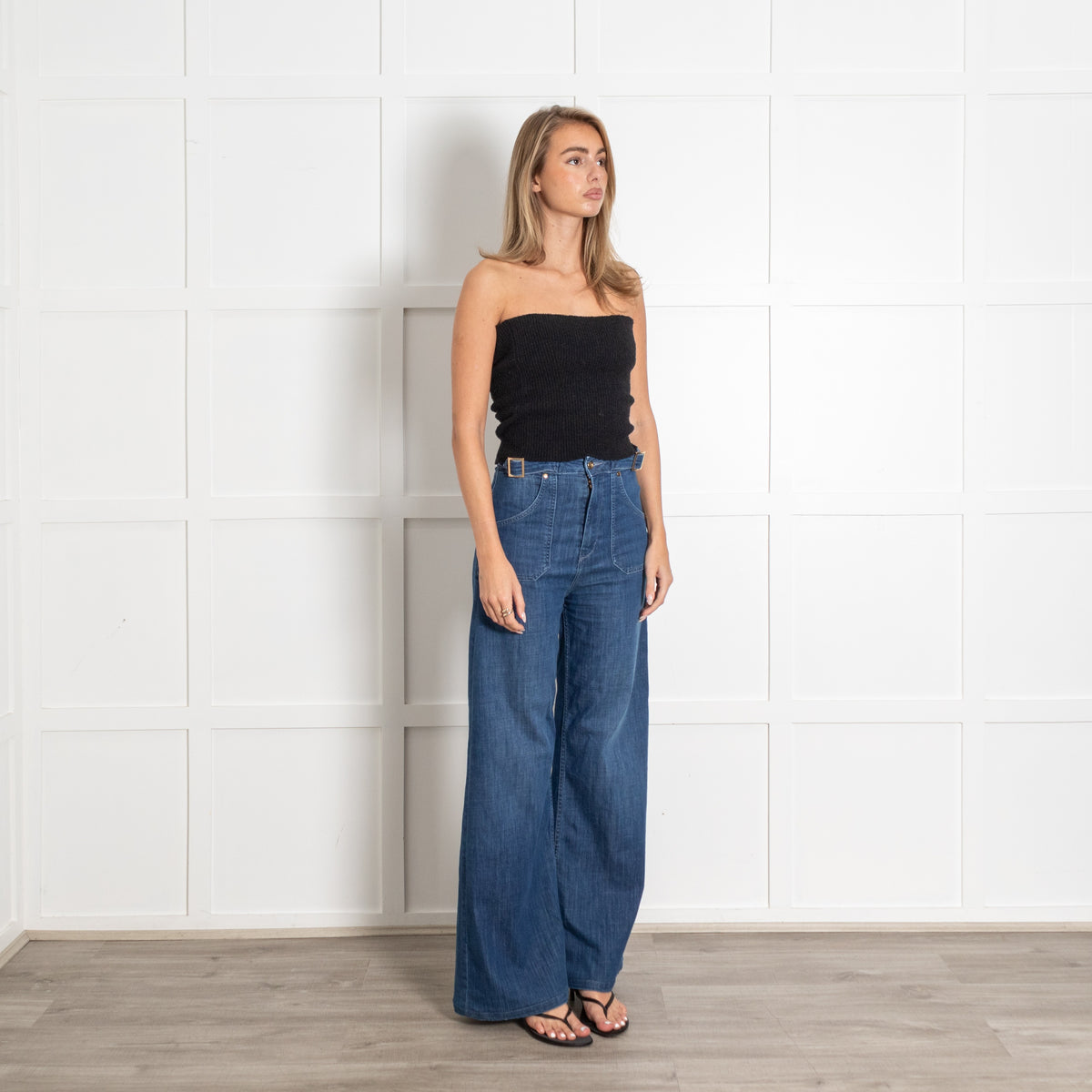 Donna Ida Blue The Full Length Wide Leg Flared Jeans - Image 7