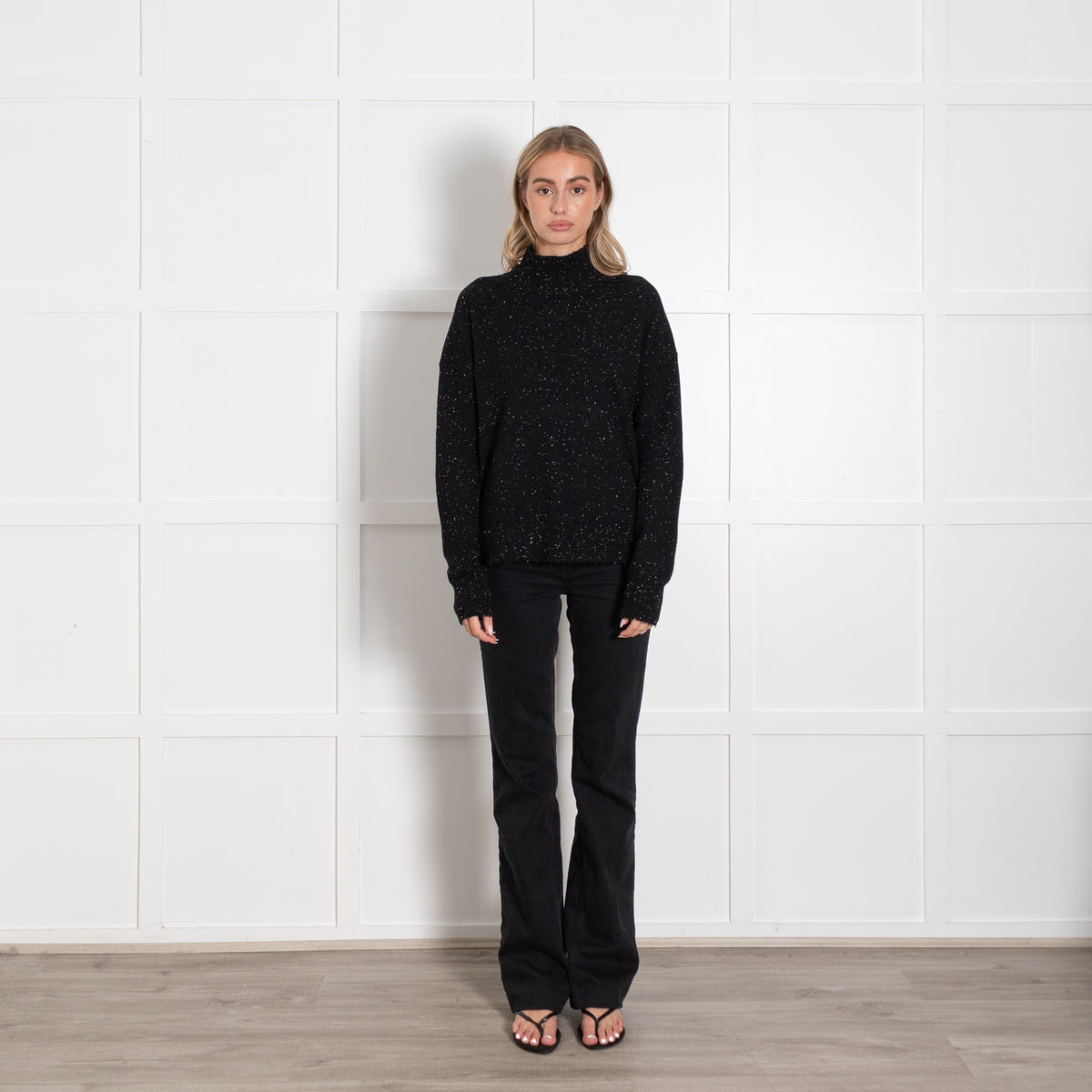 Duffy Speckle Black and White Cashmere Knit - Image 1