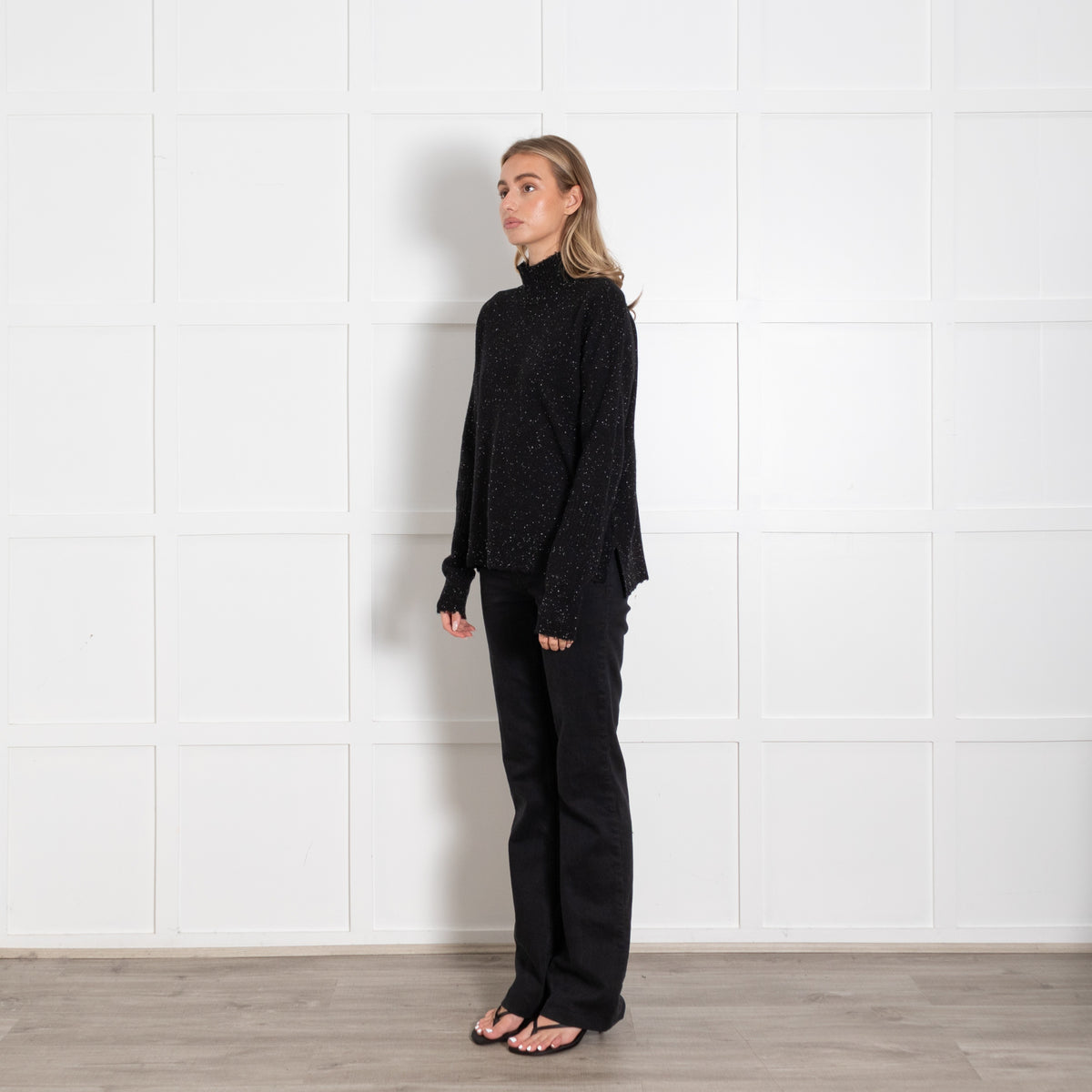 Duffy Speckle Black and White Cashmere Knit - Image 3