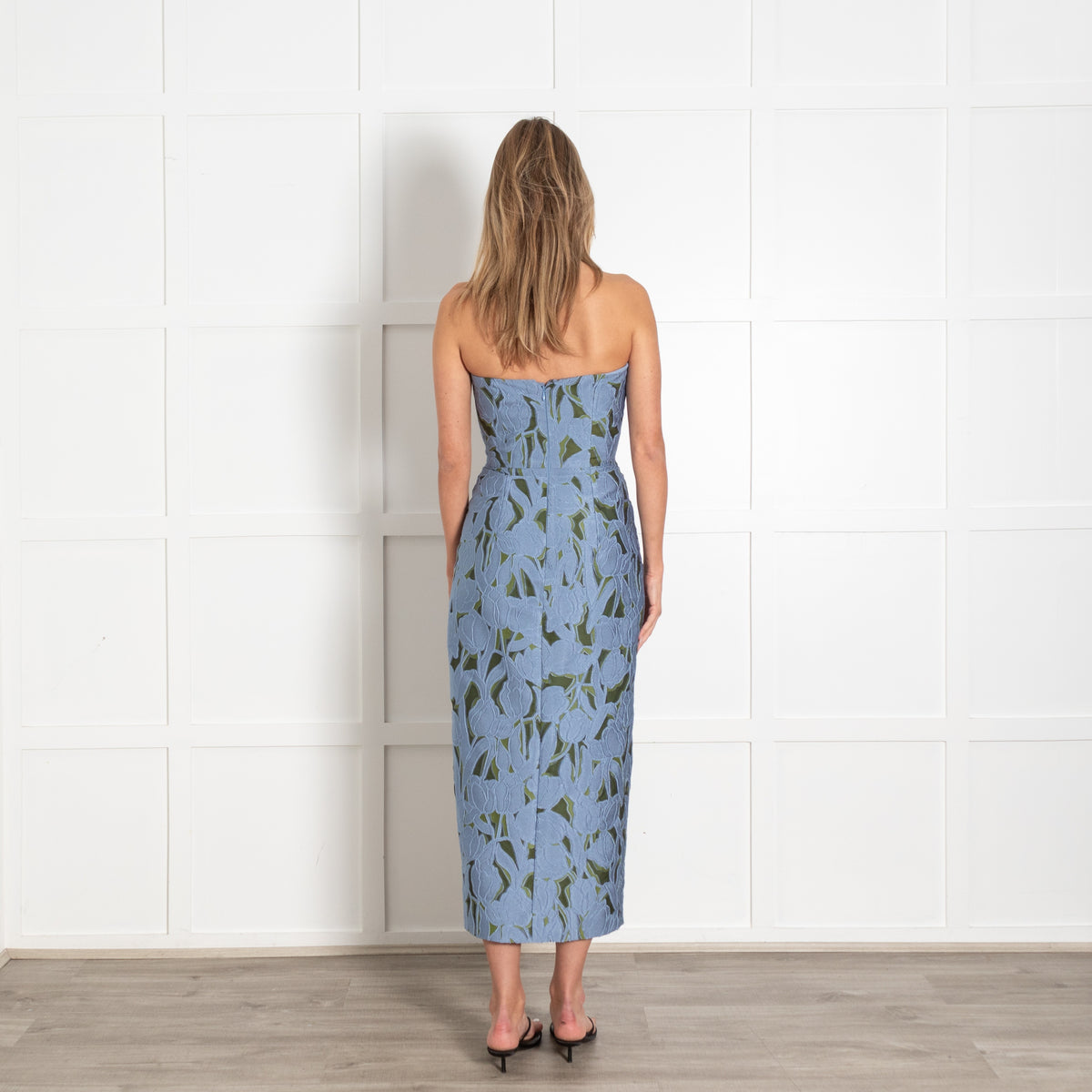 Emilia Wickstead Blue Green Floral Jacquard Strapless Dress - Image 5