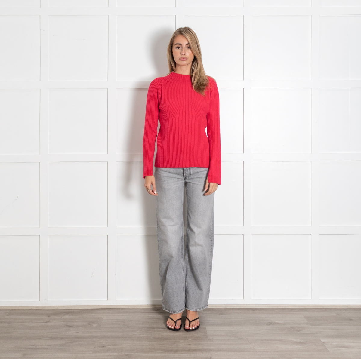 Coral Ribbed Crewneck Cashmere Sweater - Image 1