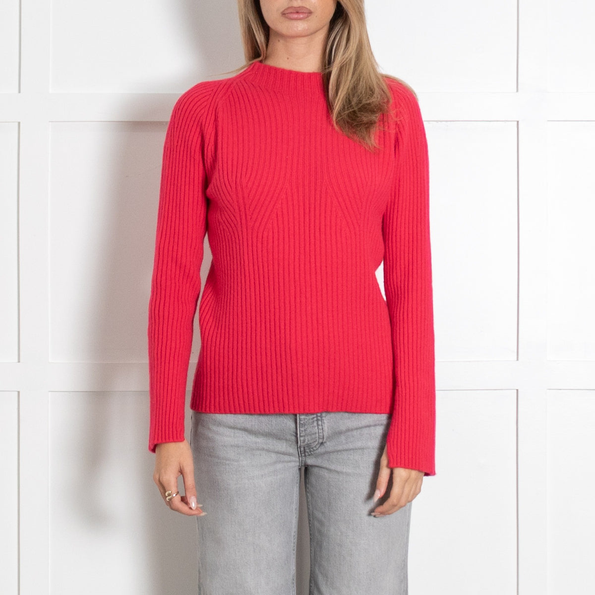 Coral Ribbed Crewneck Cashmere Sweater - Image 2
