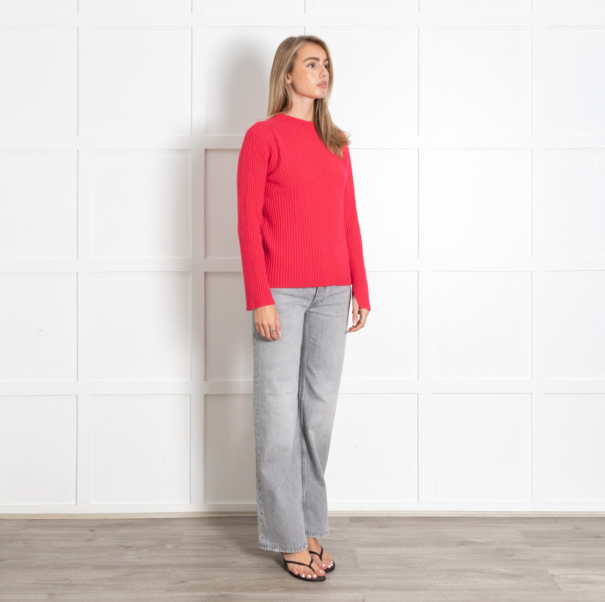 Coral Ribbed Crewneck Cashmere Sweater - Image 7