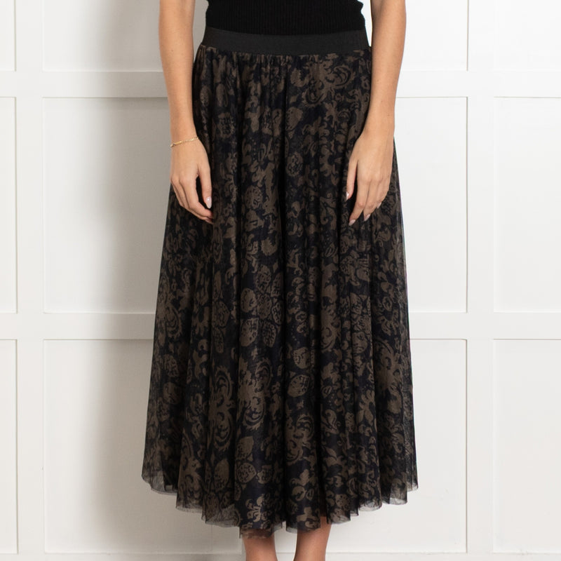Essential Antwerp Navy Khaki Green Print Mesh Skirt - Image 2