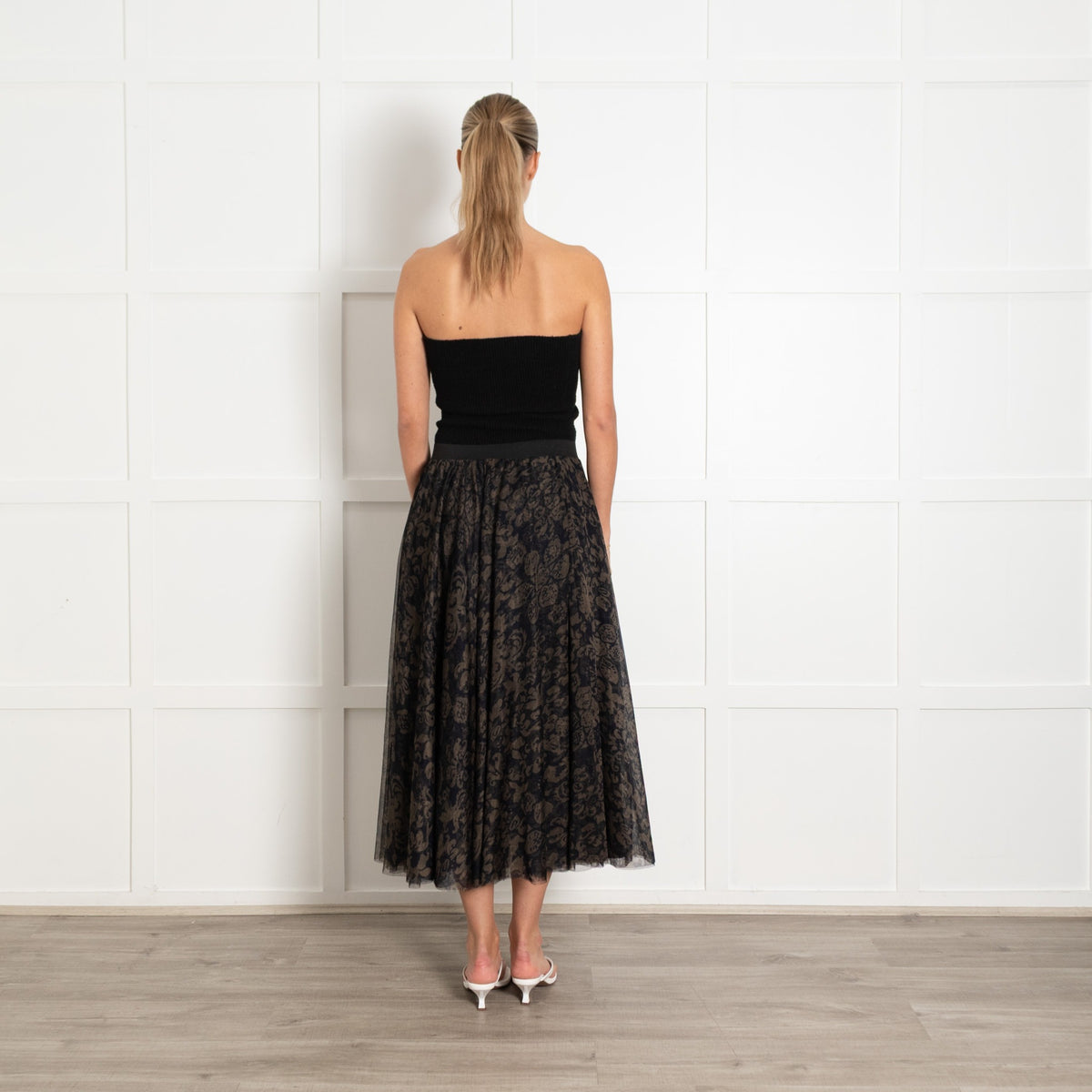 Essential Antwerp Navy Khaki Green Print Mesh Skirt - Image 5
