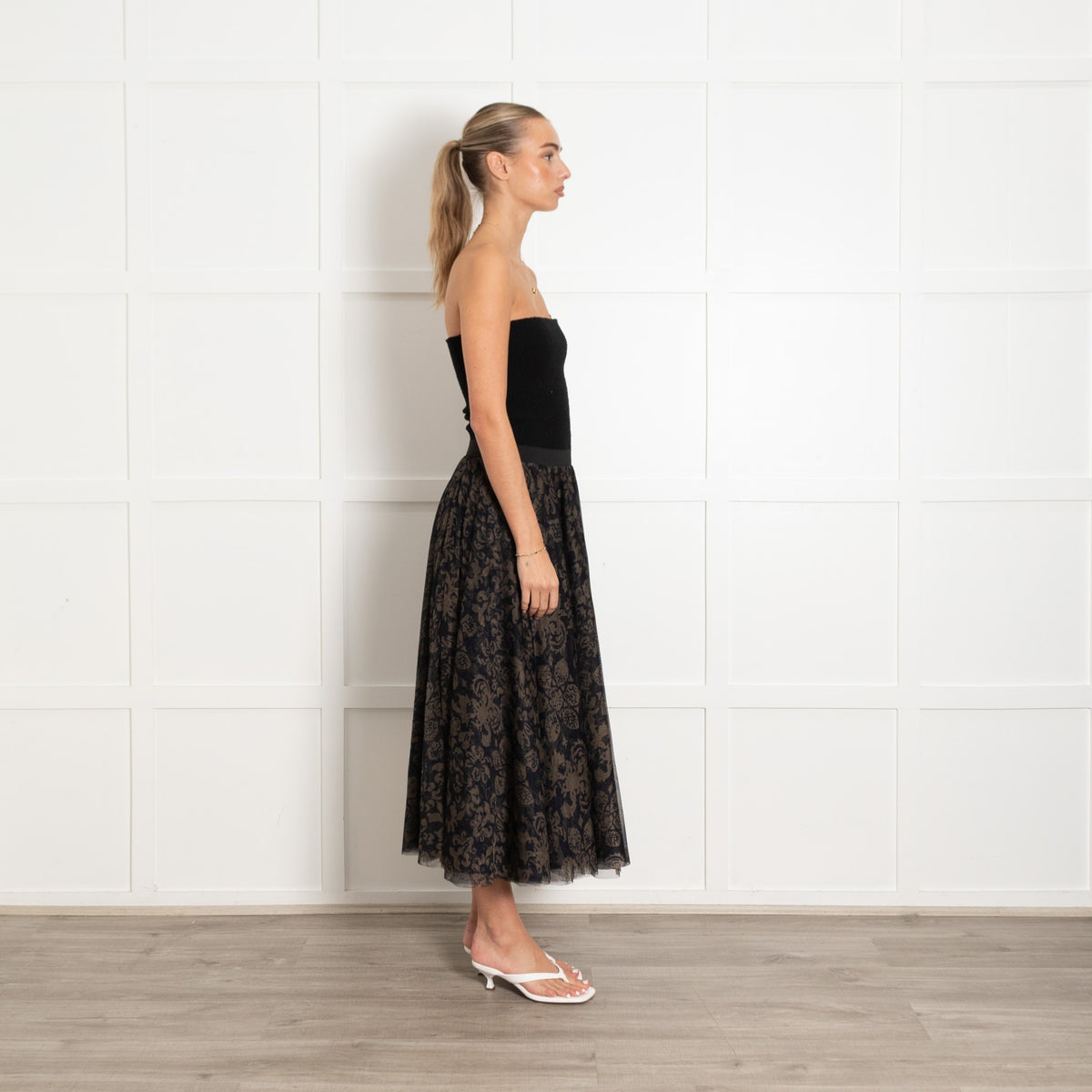 Essential Antwerp Navy Khaki Green Print Mesh Skirt - Image 6