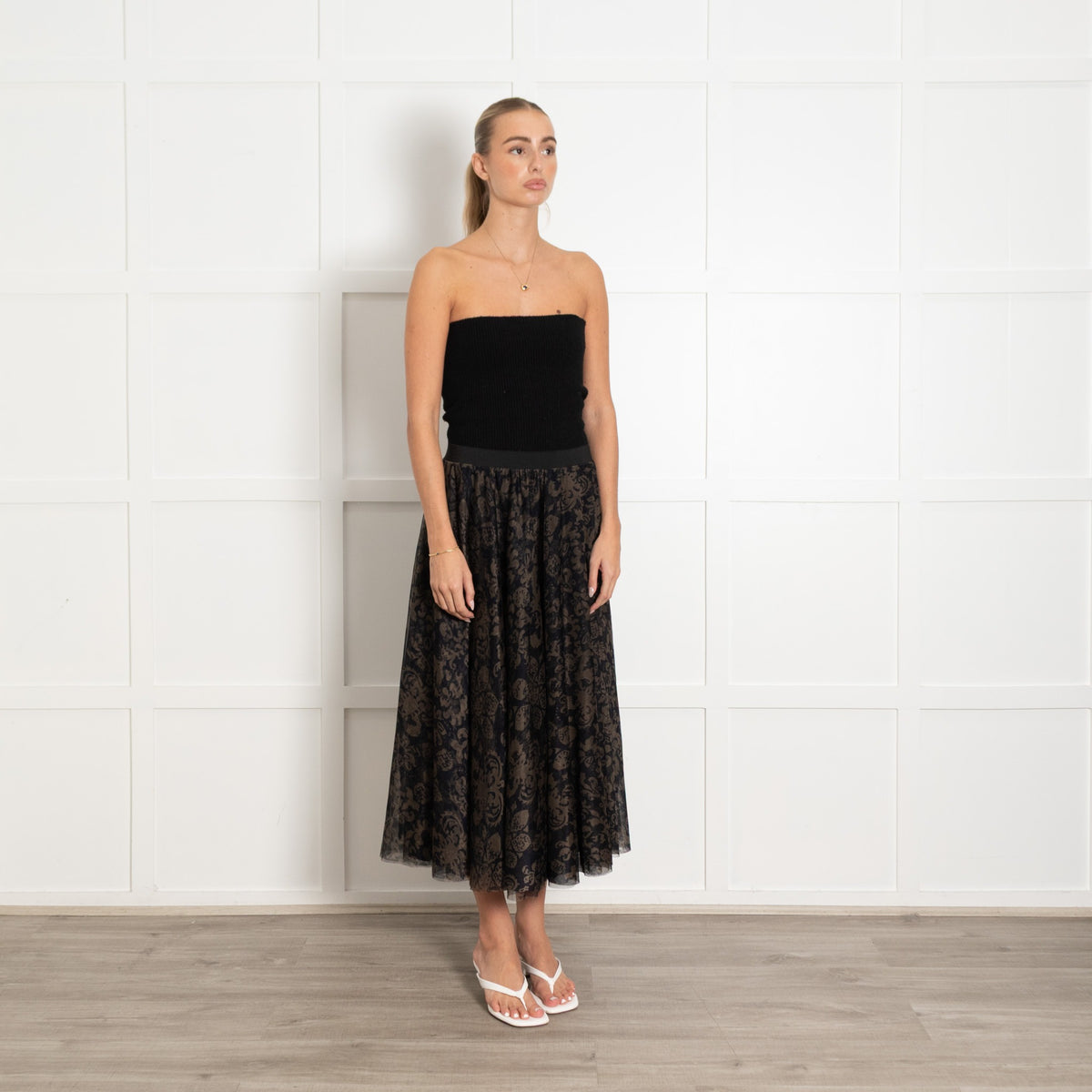 Essential Antwerp Navy Khaki Green Print Mesh Skirt - Image 7