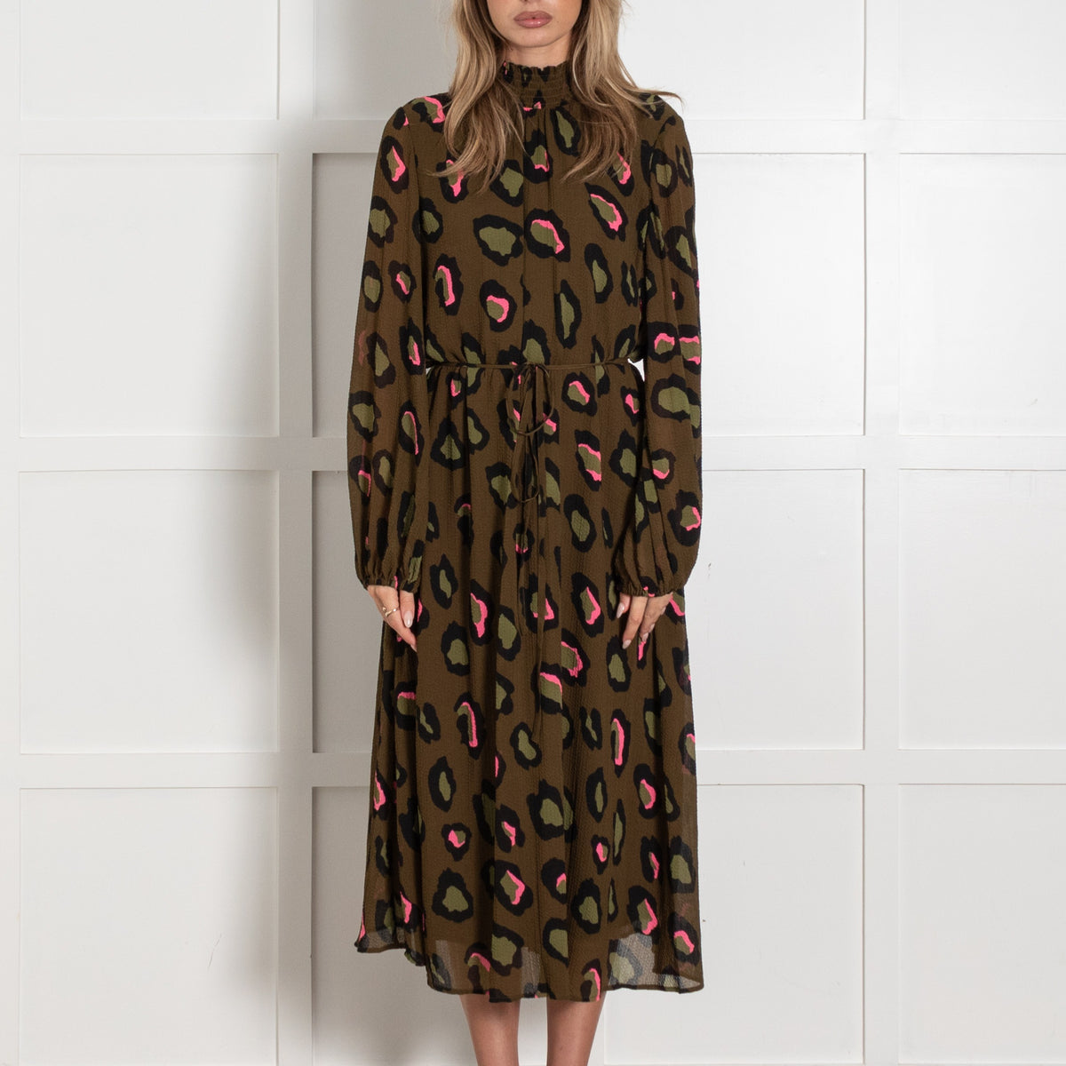 Essentiel Antwerp Connie Khaki Leopard-Print Midi Dress - Image 2