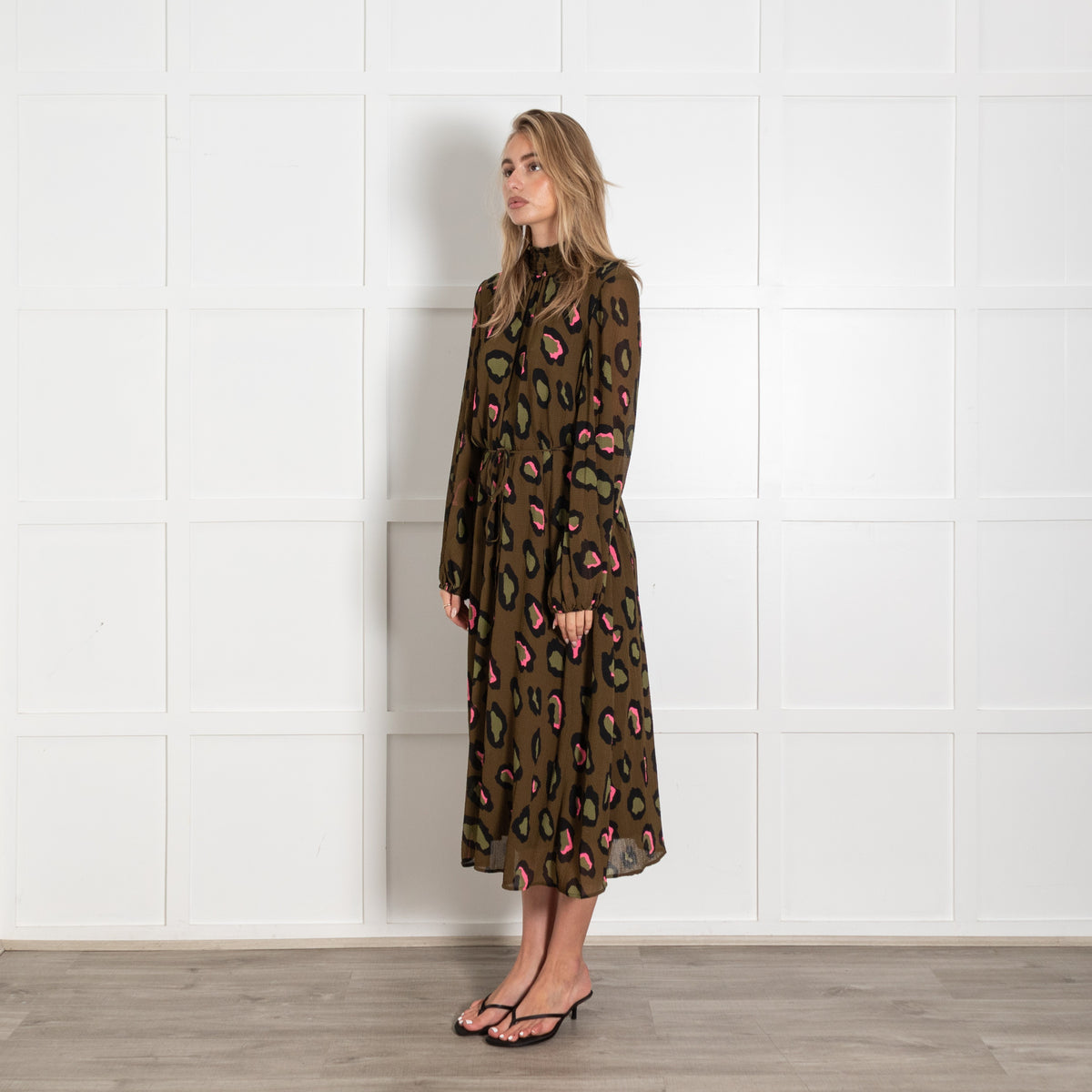 Essentiel Antwerp Connie Khaki Leopard-Print Midi Dress - Image 3