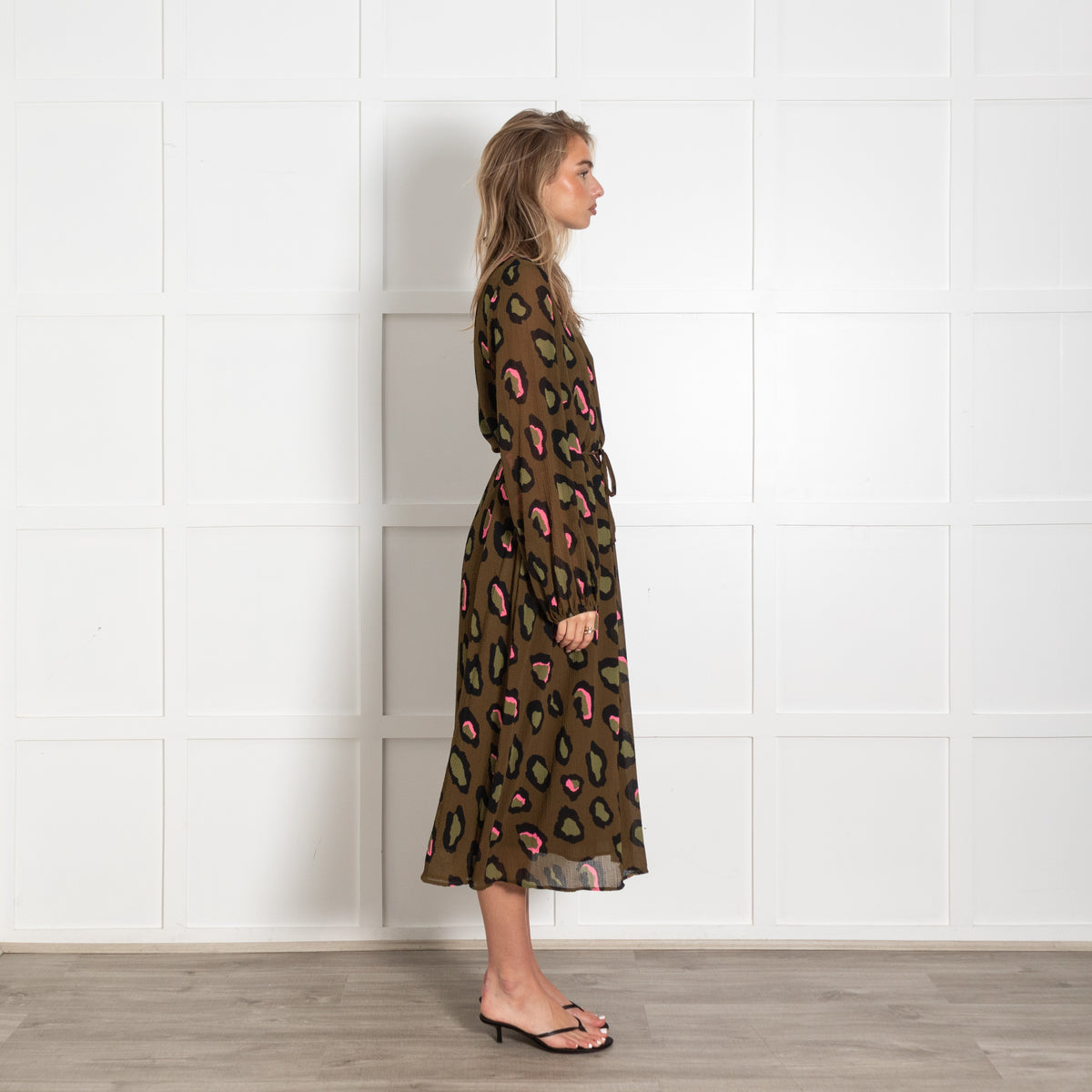 Essentiel Antwerp Connie Khaki Leopard-Print Midi Dress - Image 6