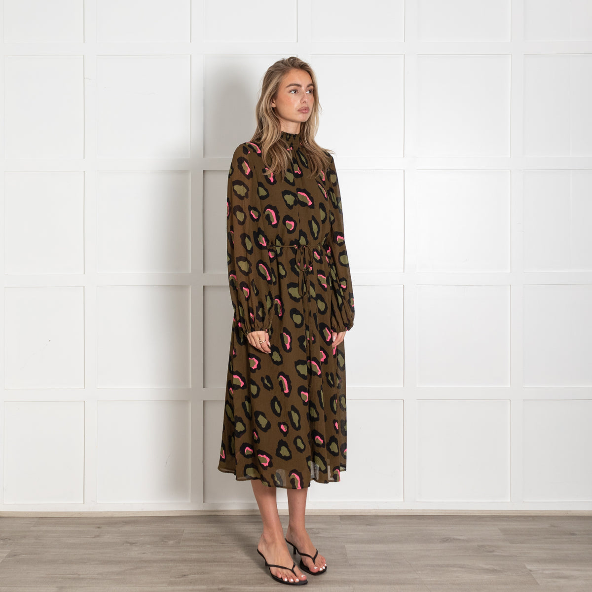 Essentiel Antwerp Connie Khaki Leopard-Print Midi Dress - Image 7