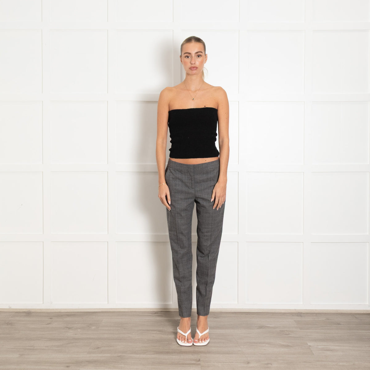 Fabiana Filippi Grey Prince of Wales Check Wool Trousers With Bead Detail - Image 1
