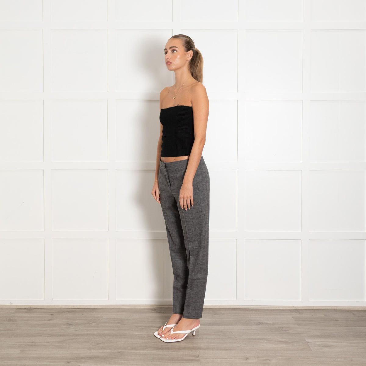 Fabiana Filippi Grey Prince of Wales Check Wool Trousers With Bead Detail - Image 2