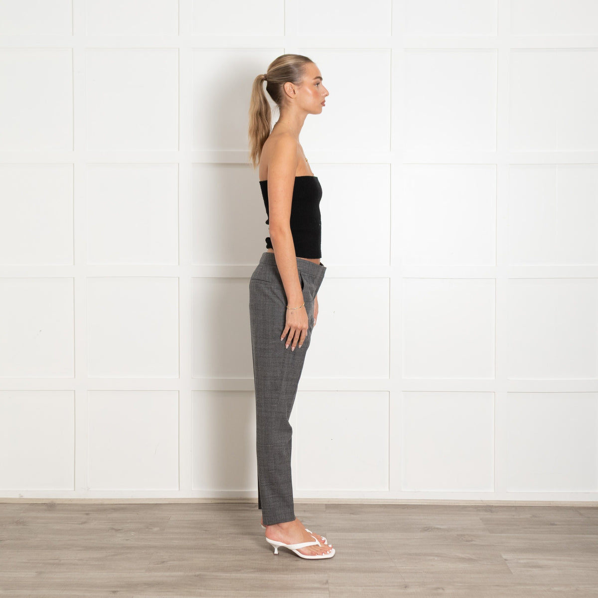 Fabiana Filippi Grey Prince of Wales Check Wool Trousers With Bead Detail - Image 5