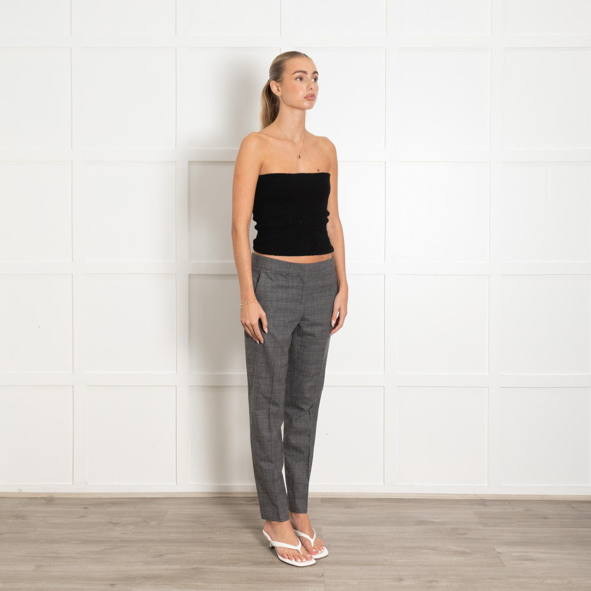 Fabiana Filippi Grey Prince of Wales Check Wool Trousers With Bead Detail - Image 6