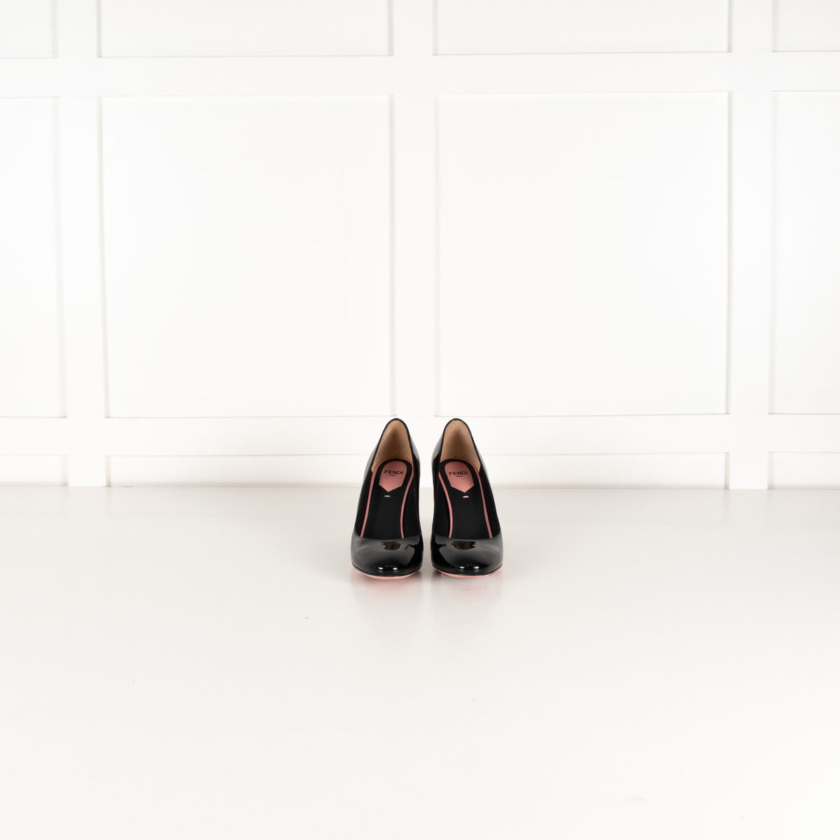 Fendi Roma Black Patent Leather Cream Block Heel Pump - Image 1