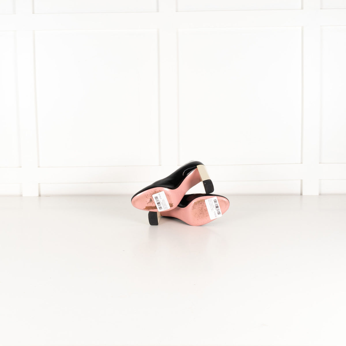 Fendi Roma Black Patent Leather Cream Block Heel Pump - Image 7