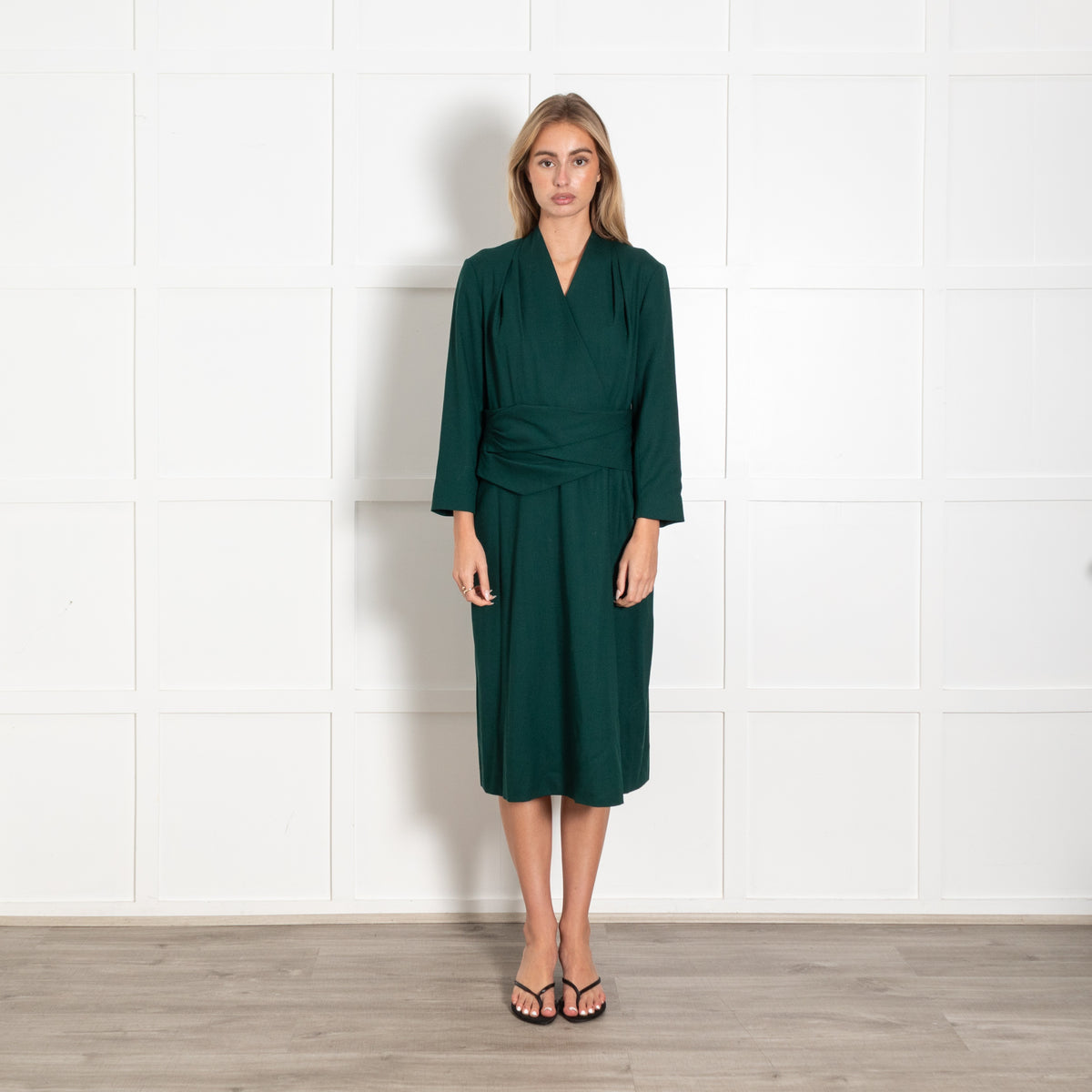 The Fold Arlington Dress Green Wrap Midi Dress - Image 1